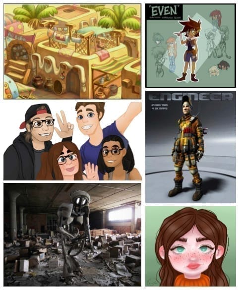 A collage of pictures of people and cartoon characters.