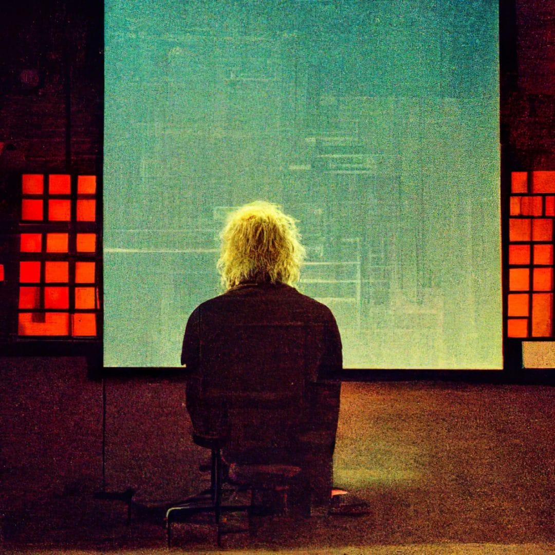 Mayze Album Cover: Depicts a person seated in front of a large screen, encapsulating the essence of the album's visual experience.