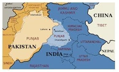 A map of india and pakistan.