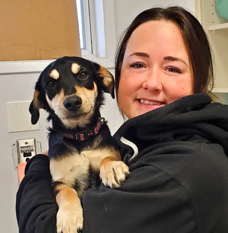 Alumni Feature of Marilee Mason, holding a small puppy at a VHA